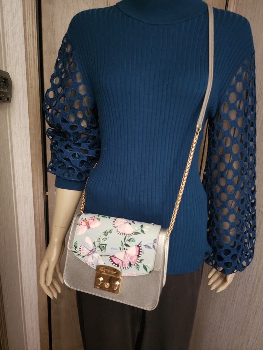 Furla Blue Faux Fur With Bonus colorful Butterfly Flap Crossbody - Picture 8 of 13